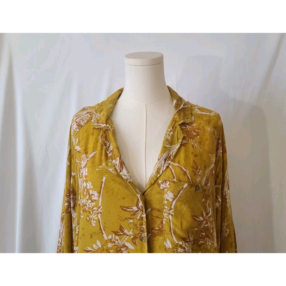We The Free Mustard Yellow Floral It's A Vibe Oversized Blouse Top Small - Picture 4 of 7